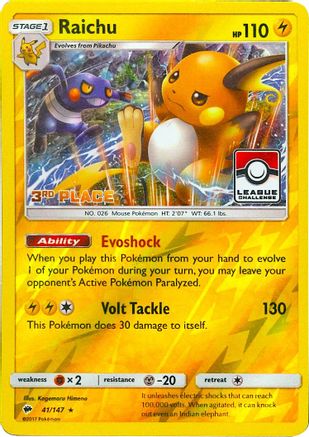 Raichu 041/147 - Reverse Holofoil League & Championship Cards - Promo