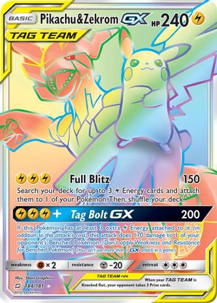 Pikachu & Zekrom GX (Secret) 184 - Holofoil SM Team Up - Secret Rare