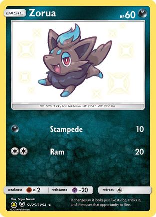 Zorua SV25/SV94 - Holofoil Hidden Fates Shiny Vault - Shiny Holo Rare