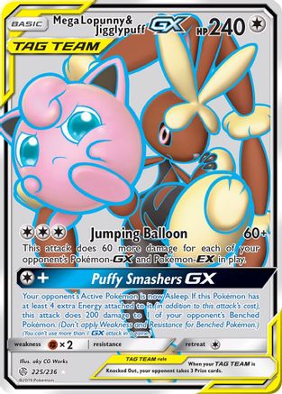 Mega Lopunny & Jigglypuff GX (Full Art) 225/236 - Holofoil SM Cosmic Eclipse - Ultra Rare