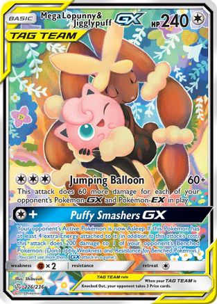 Mega Lopunny & Jigglypuff GX (Alternate Full Art) 226 - Holofoil SM Cosmic Eclipse - Ultra Rare