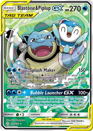 Blastoise & Piplup GX (Alternate Full Art) 215/236 - Holofoil SM Cosmic Eclipse - Ultra Rare