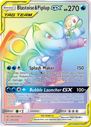 Blastoise & Piplup GX (Secret) 253 - Holofoil SM Cosmic Eclipse - Secret Rare