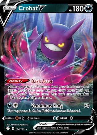 Crobat V 104/189 - Holofoil SWSH03 Darkness Ablaze - Ultra Rare