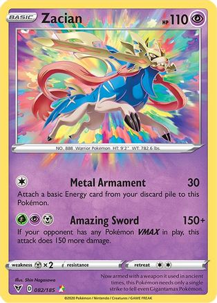 Zacian 082/185 - Holofoil SWSH04 Vivid Voltage - Amazing Rare
