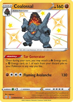 Coalossal SV069/SV122 - Holofoil Shining Fates Shiny Vault - Shiny Holo Rare