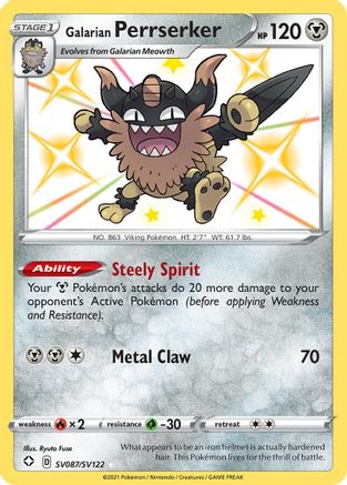 Galarian Perrserker SV087/SV122 - Holofoil Shining Fates Shiny Vault - Shiny Holo Rare