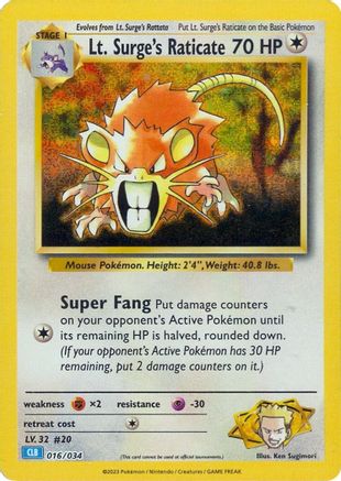 Lt. Surge's Raticate 016/034 - Holofoil Trading Card Game Classic - Classic Collection