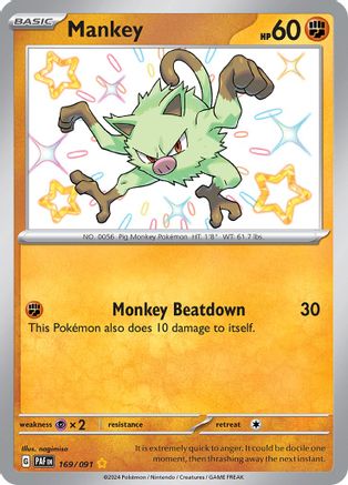 Mankey 169/091 - Holofoil SV Paldean Fates - Shiny Rare