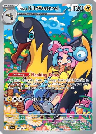 Iono's Kilowattrel 163/159 - Holofoil SV09 Journey Together - Illustration Rare
