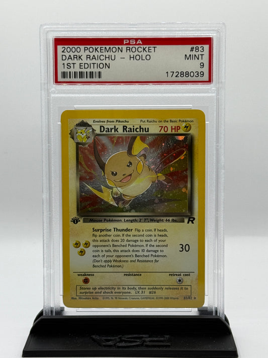 PSA 9 2000 Pokemon Team Rocket 1st Edition Holo Dark Raichu #83