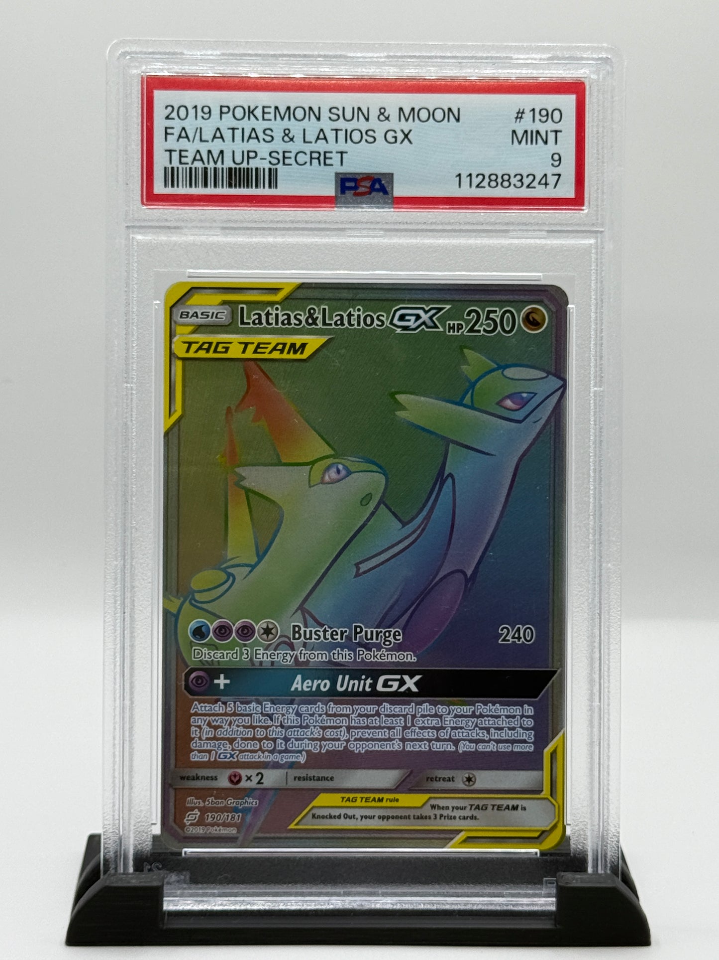 PSA 9 2019 Pokemon Sun and Moon Team Up Latias/Latios Gx #190