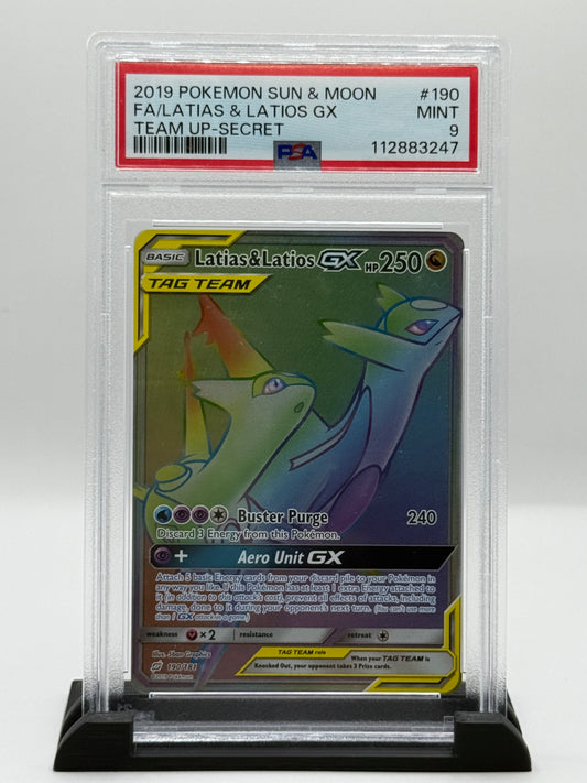 PSA 9 2019 Pokemon Sun and Moon Team Up Latias/Latios Gx #190