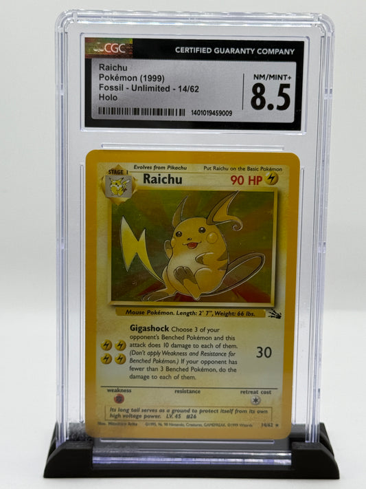 CGC 8.5 1999 Pokémon Fossil Holo Raichu #14