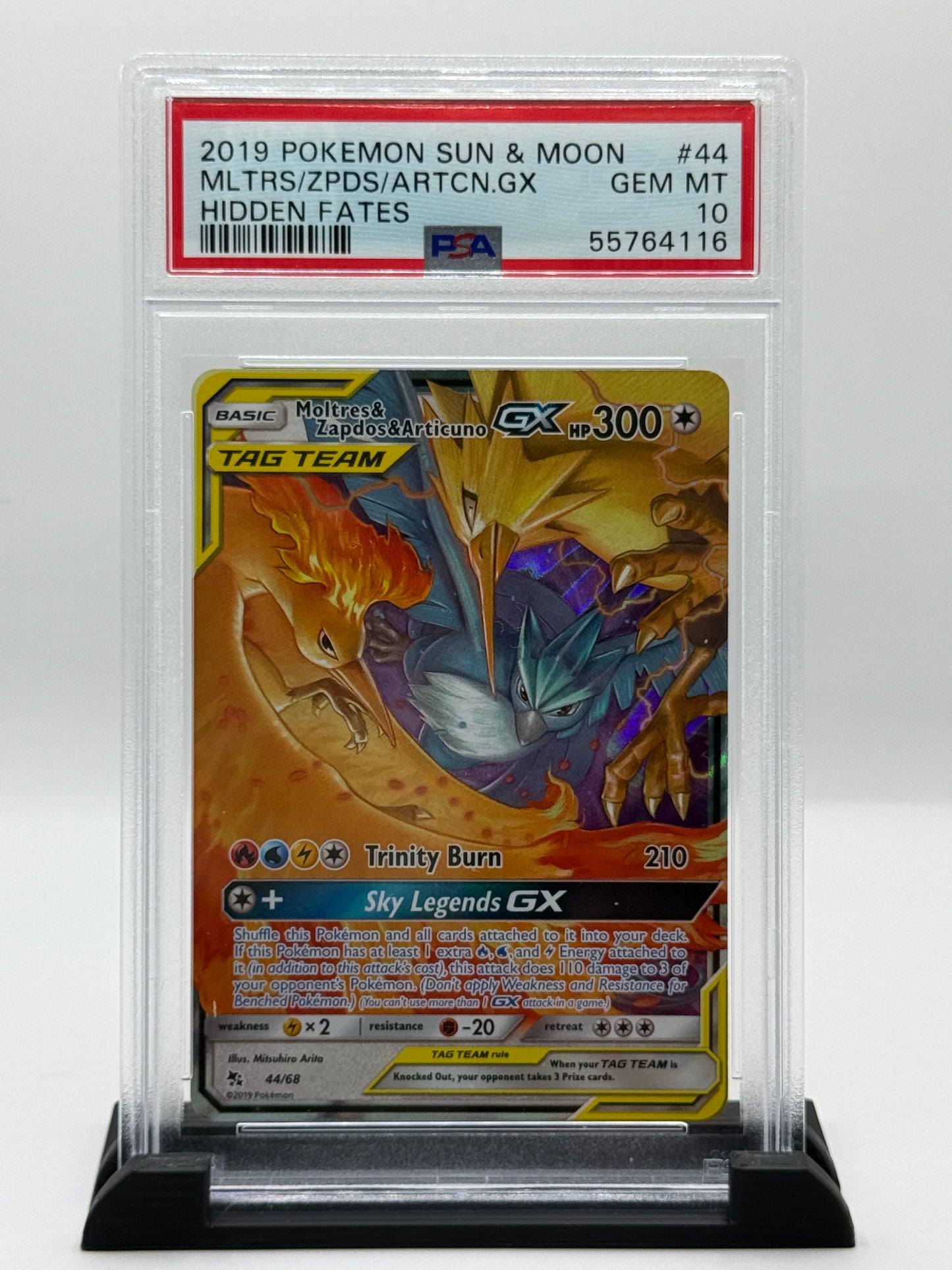 PSA 10 2019 Pokémon Sun and Moon Hidden Fates Articuno Gx/Moltres/Zapdos #44