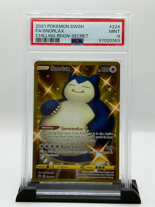 PSA 9 2021 Pokémon Sword and Shield Chilling Reign Secret Rare Snorlax #224