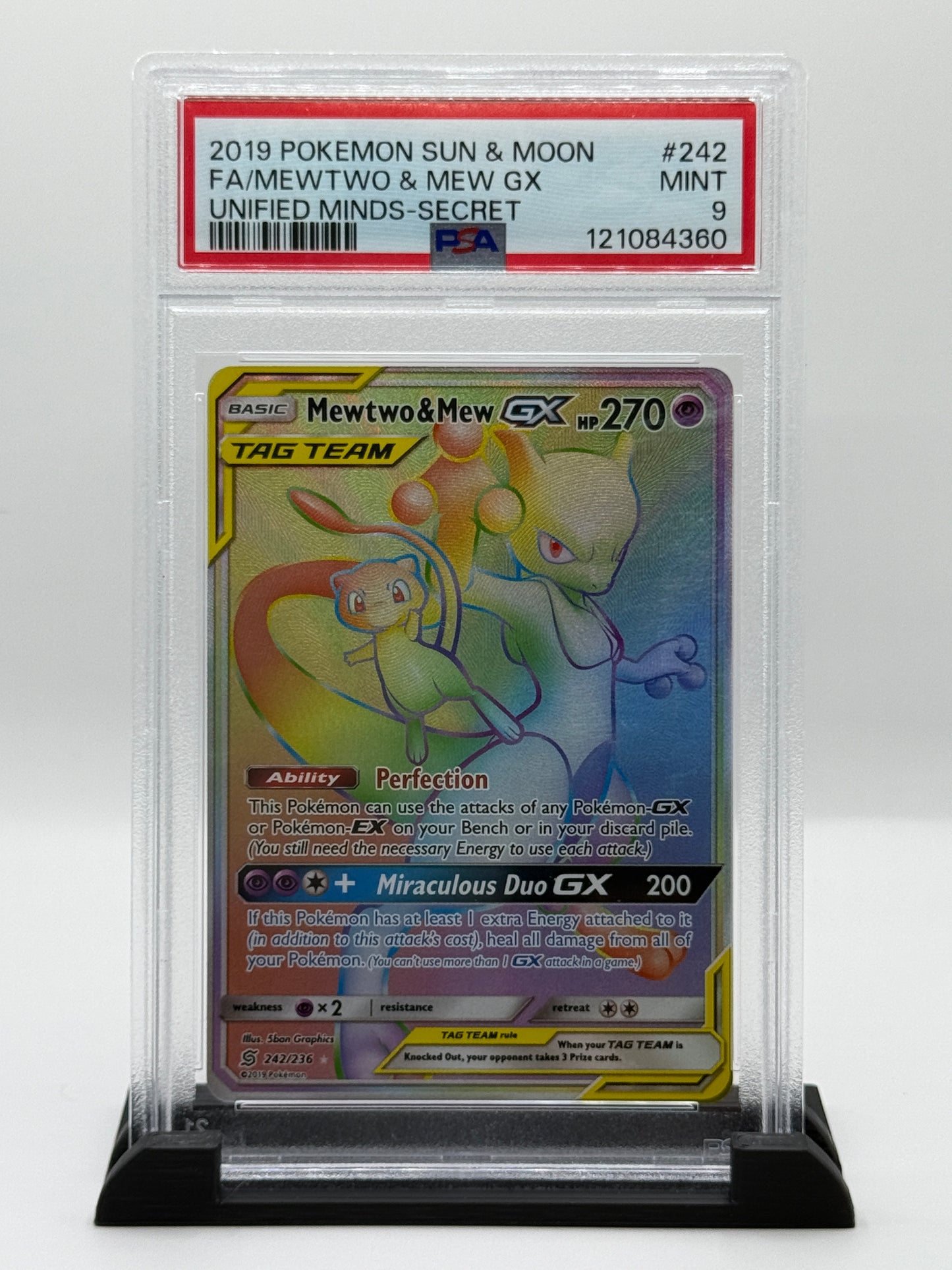 PSA 9 2019 Pokémon Sun and Moon Unified Minds Mew/Mewtwo Gx #242