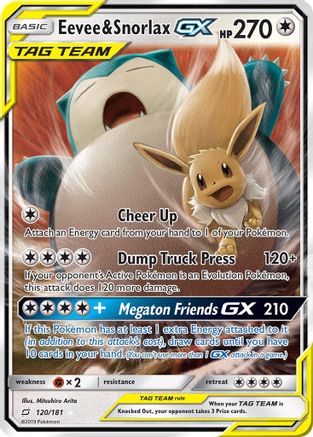 Eevee & Snorlax GX 120/181  - Holofoil SM  Team Up - Ultra Rare