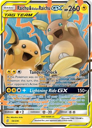 Raichu & Alolan Raichu GX 054/236  - Holofoil SM  Unified Minds - Ultra Rare