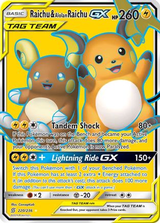 Raichu & Alolan Raichu GX (Full Art) 220  - Holofoil SM  Unified Minds - Ultra Rare