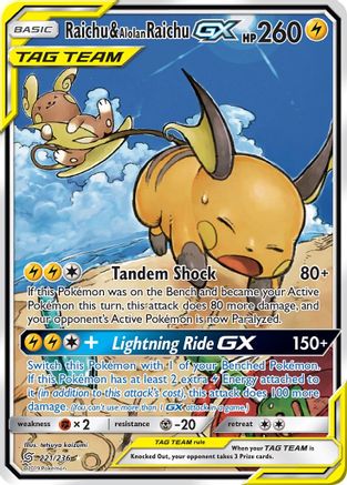 Raichu & Alolan Raichu GX (Alternate Full Art) 221  - Holofoil SM  Unified Minds - Ultra Rare