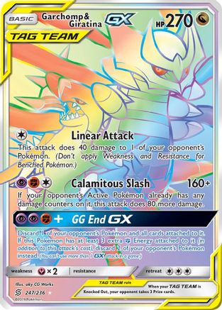Garchomp & Giratina GX (Secret) 247  - Holofoil SM  Unified Minds - Secret Rare