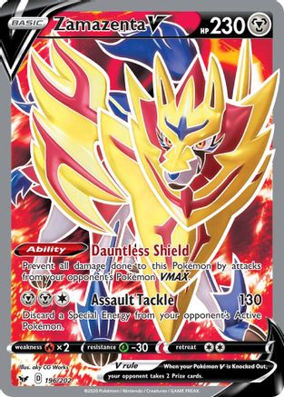 Zamazenta V (Full Art) 196/202  - Holofoil SWSH01 Sword & Shield Base Set - Ultra Rare