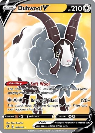 Dubwool V (Full Art) 188/192  - Holofoil SWSH02 Rebel Clash - Ultra Rare