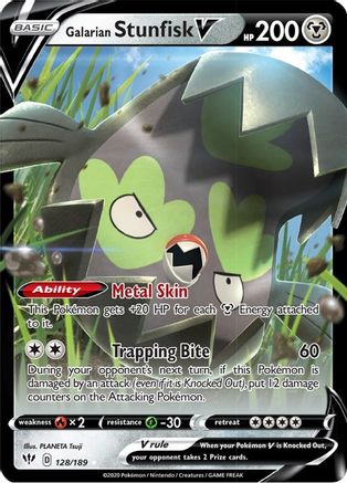 Galarian Stunfisk V 128/189  - Holofoil SWSH03 Darkness Ablaze - Ultra Rare