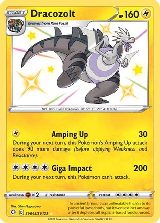 Dracozolt SV045/SV122  - Holofoil Shining Fates Shiny Vault - Shiny Holo Rare