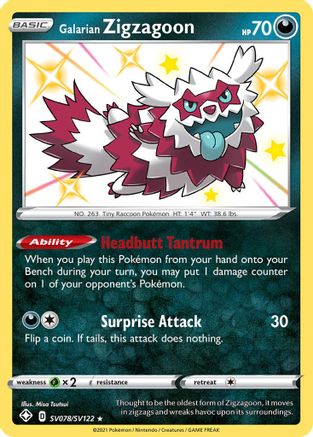 Galarian Zigzagoon SV078/SV122  - Holofoil Shining Fates Shiny Vault - Shiny Holo Rare