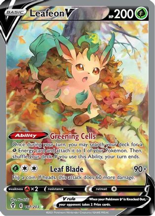 Leafeon V (Alternate Full Art) 167/203  - Holofoil SWSH07 Evolving Skies - Ultra Rare