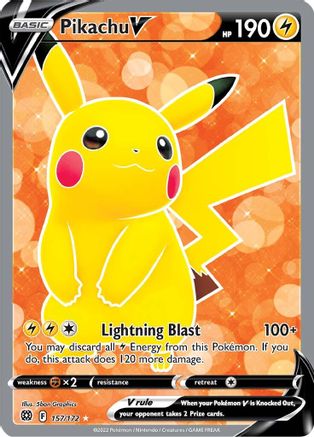 Pikachu V (Full Art) 157/172  - Holofoil SWSH09 Brilliant Stars - Ultra Rare