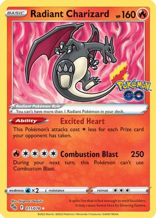 Radiant Charizard 011/078  - Holofoil Pokemon GO - Radiant Rare