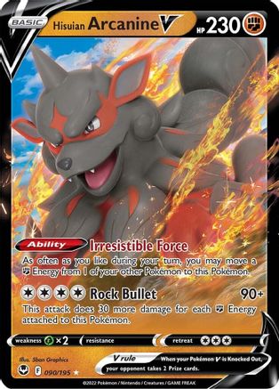 Hisuian Arcanine V 090/195  - Holofoil SWSH12 Silver Tempest - Ultra Rare