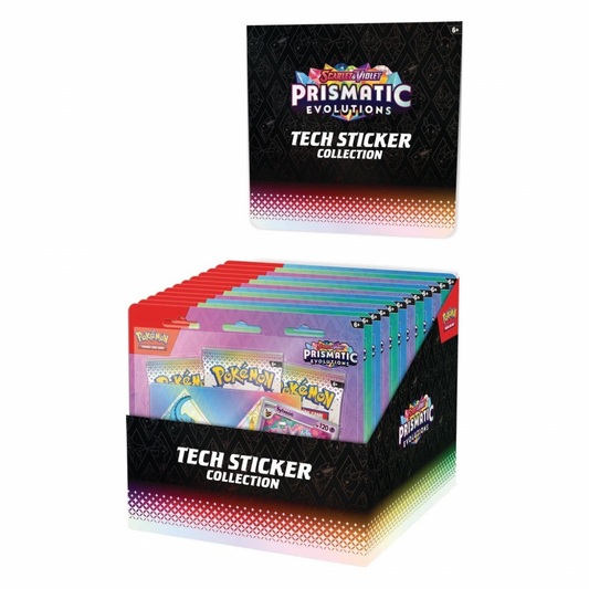 Pokemon Prismatic Evolutions Tech Sticker Display (12 Tech Sticker Collections)