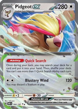 Pidgeot ex 164/197  - Holofoil SV03 Obsidian Flames - Double Rare