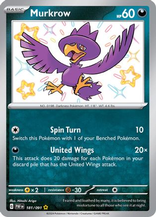Murkrow 181/091  - Holofoil SV Paldean Fates - Shiny Rare