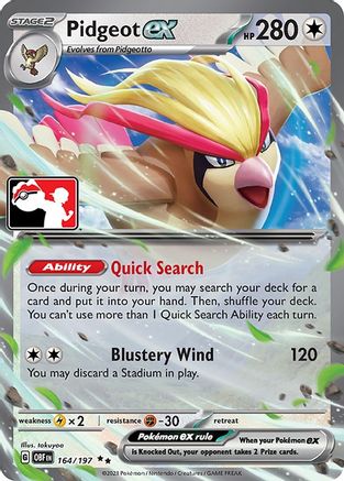 Pidgeot ex 164/197  - Holofoil Prize Pack Series Cards - Double Rare
