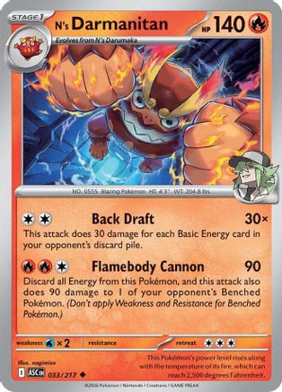 N's Darmanitan 033  - Reverse Holofoil ME Ascended Heroes - Uncommon