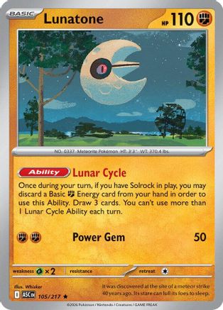 Lunatone 105  - Reverse Holofoil ME Ascended Heroes - Rare