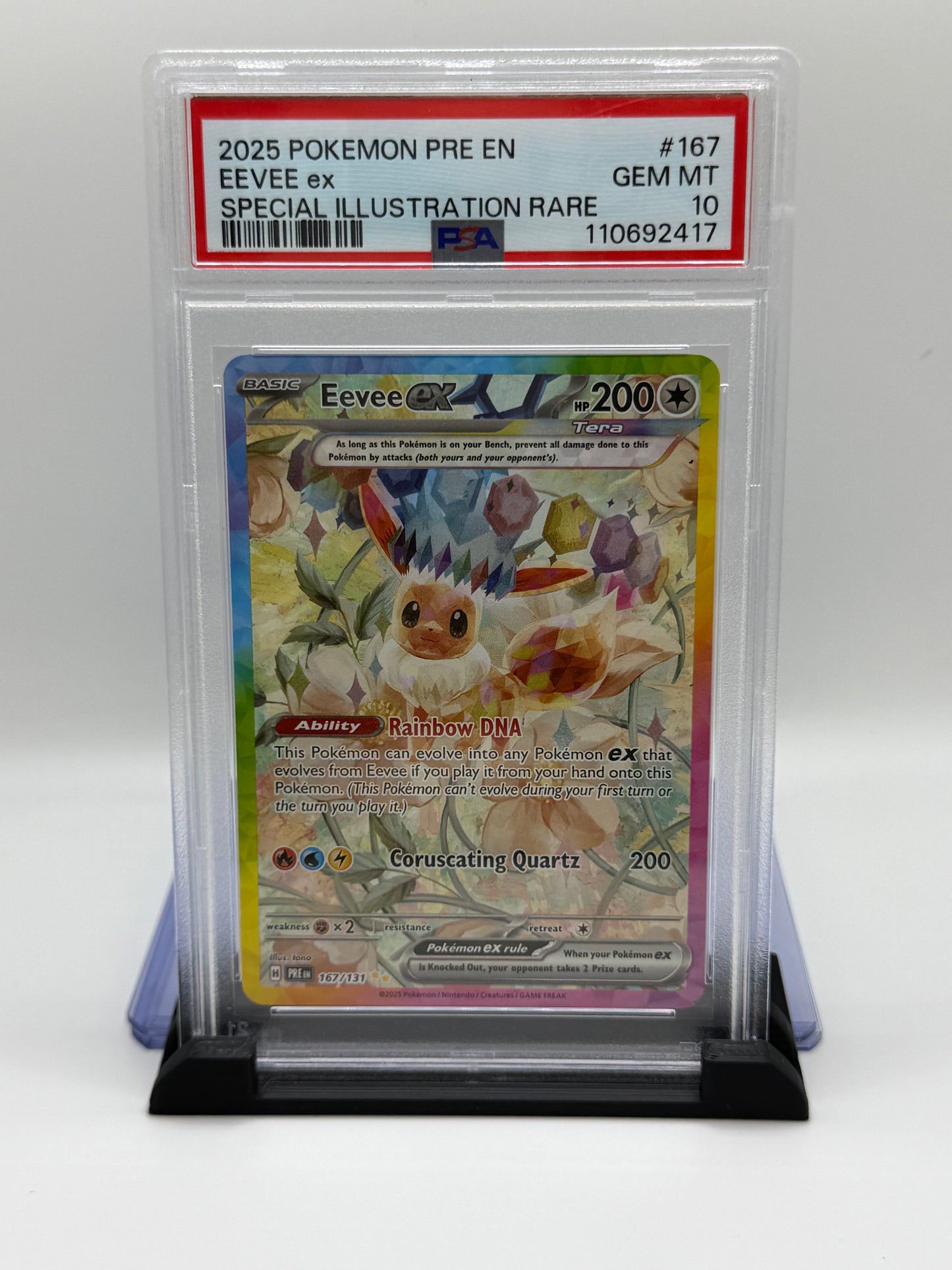 PSA 10 2025 Pokemon Scarlet and Violet Prismatic Evolutions Special Illustration Rare Eevee Ex #167
