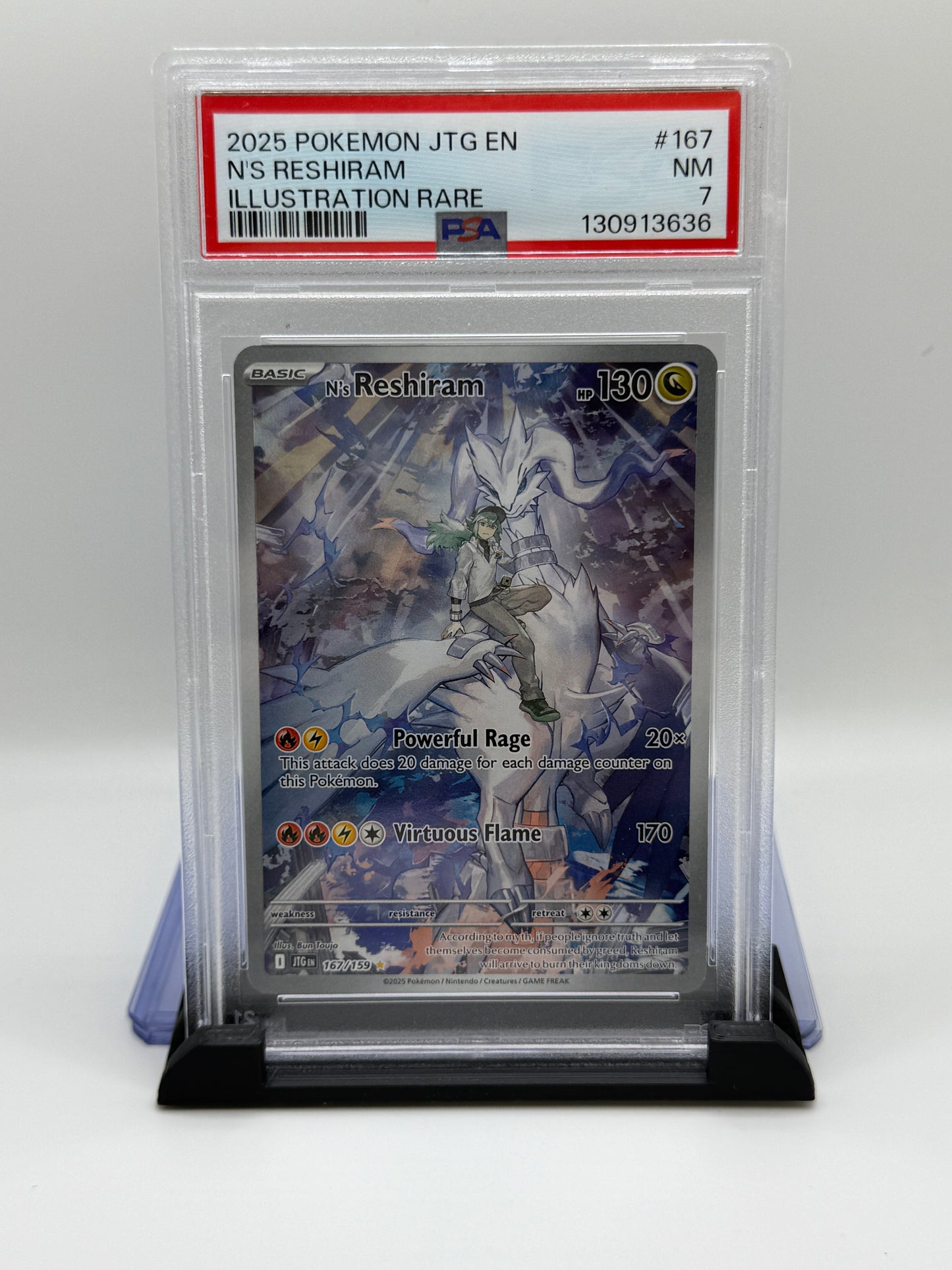 PSA 7 2025 Pokemon Journey Together Illustration Rare N's Reshiram #167