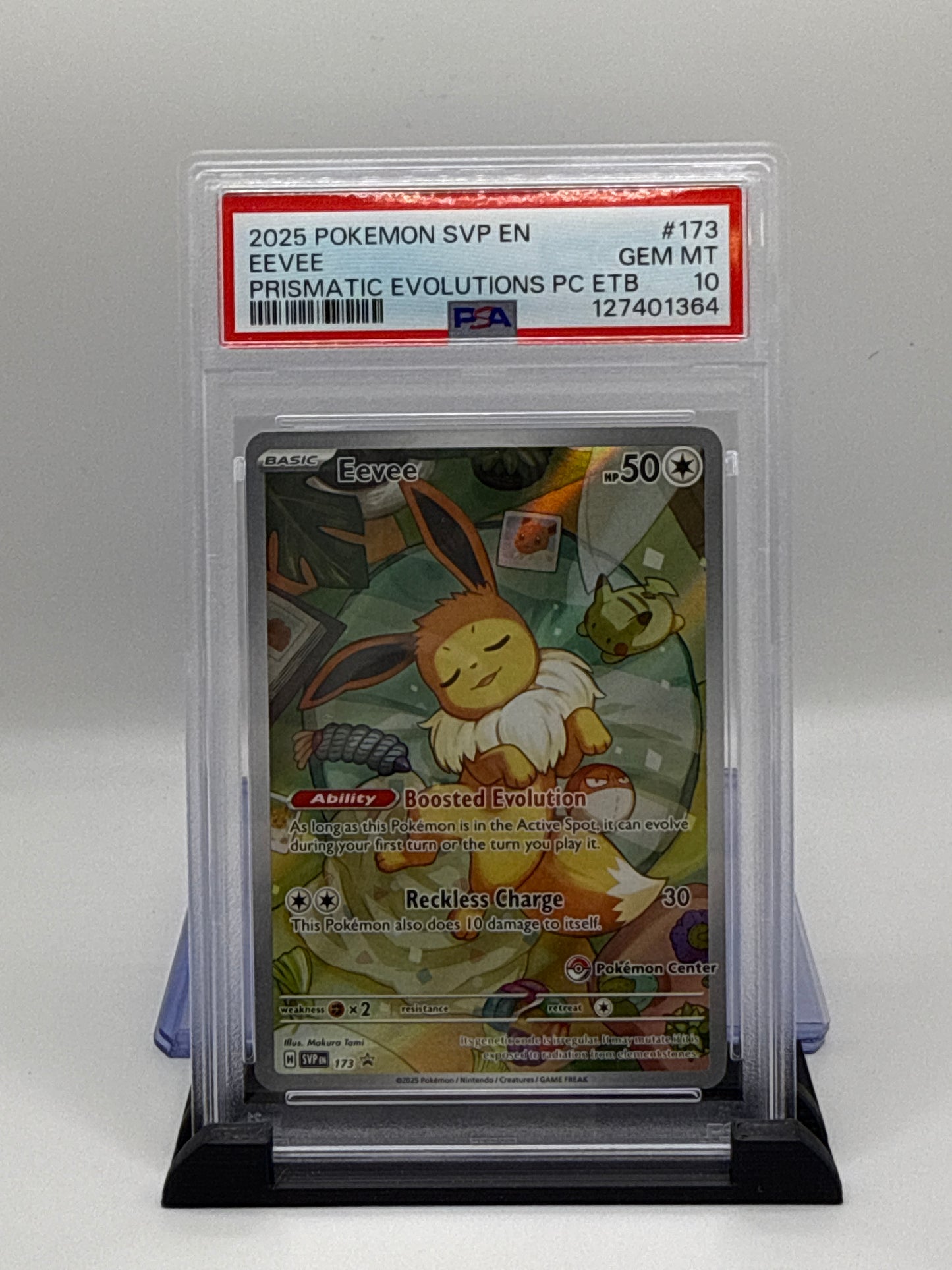 PSA 10 2025 Pokemon Scarlet and Violet Black Star Prismatic Evolutions Promo Pokemon Center Elite Trainer Box Eevee #173