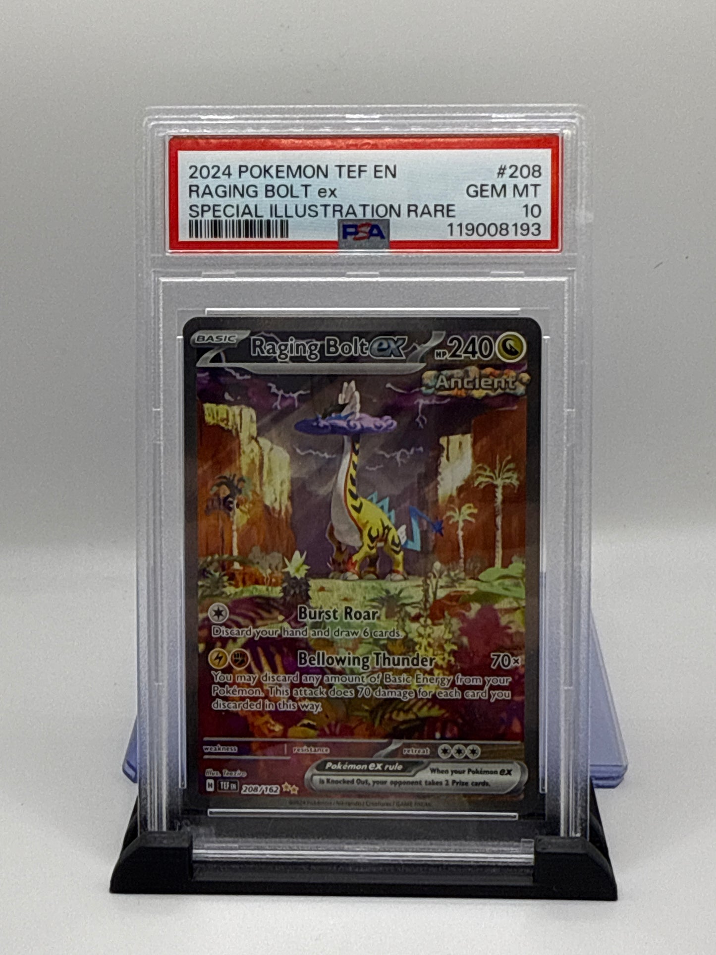 PSA 10 2024 Pokemon Scarlet and Violet Temporal Forces Special Illustration Rare Raging Bolt Ex #208