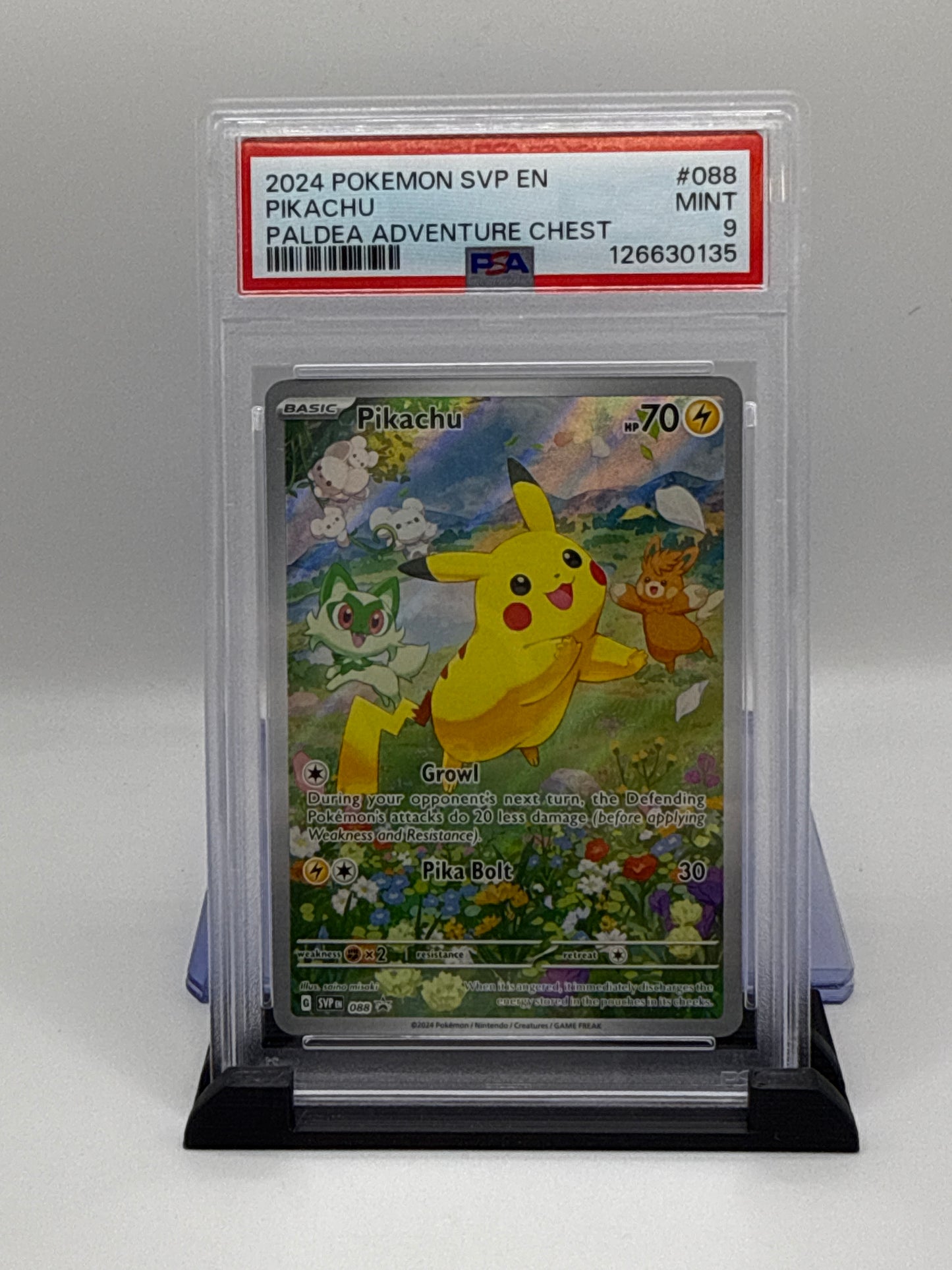 PSA 9 2024 Pokemon Scarlet and Violet Black Star Promo Paldea Adventure Chest Pikachu #088