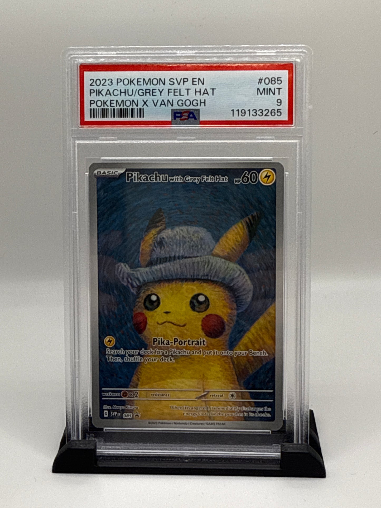 PSA 9 2023 Pokemon Scarlet and Violet Black Star Promo Pokemon X Van Gogh Pikachu With Grey Felt Hat #085