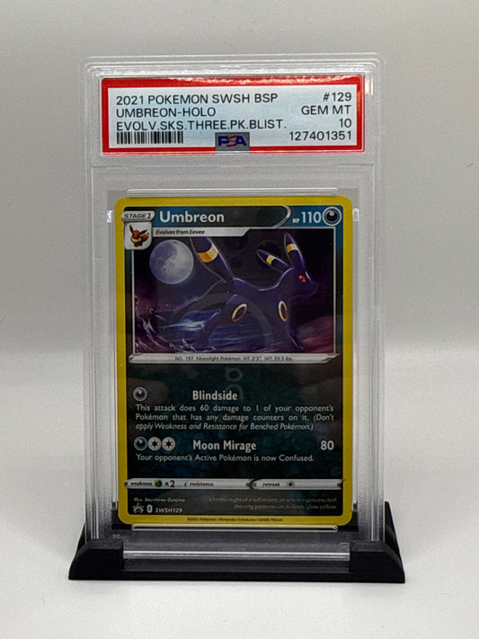 PSA 10 2021 Pokemon Sword and Shield Black Star Promo Evolving Skies Three Pack Blisters Holo Umbreon #129