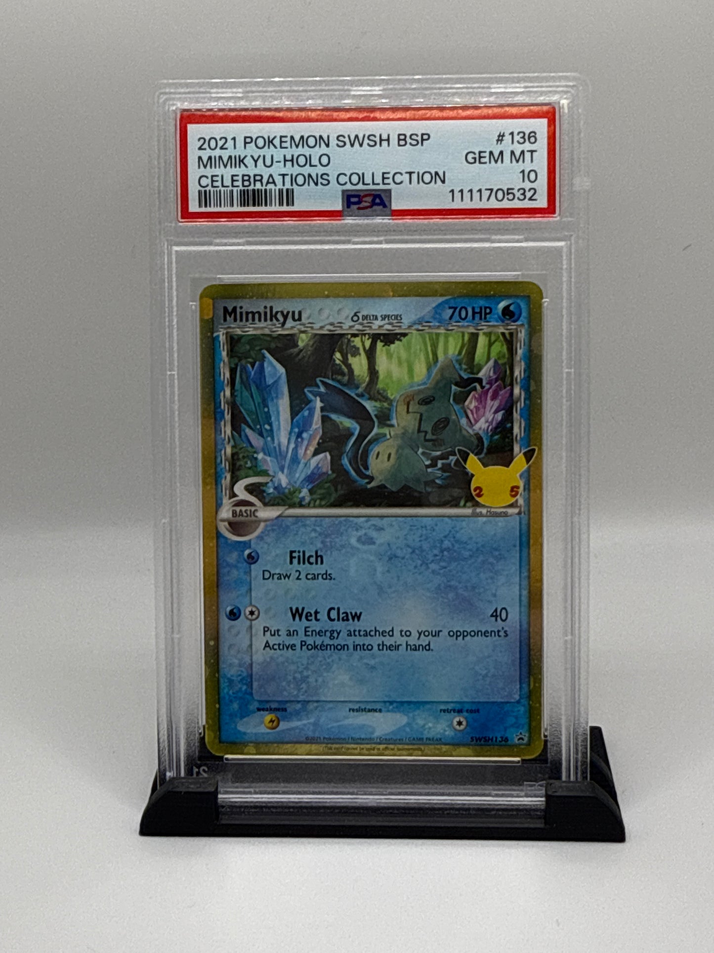 PSA 10 2021 Pokemon Sword and Shield Black Star Promo Celebrations Holo Mimikyu #SWSH136