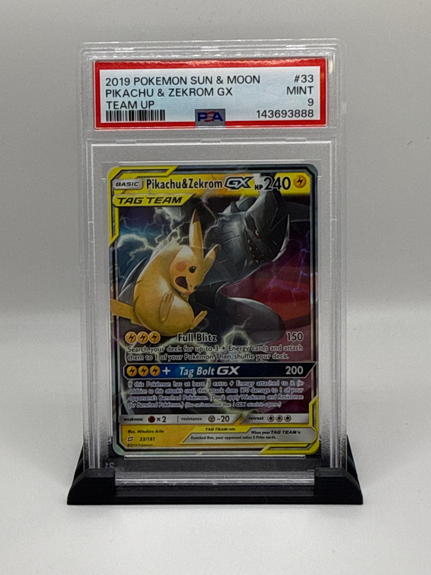 PSA 9 2019 Pokemon Sun and Moon Team Up Pikachu/Zekrom Gx #33